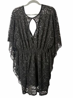 Miken Black Crochet Lace bathing suit coverup, XL